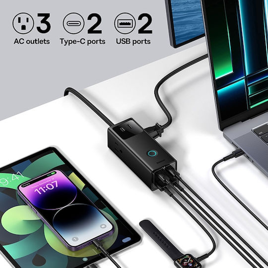 Baseus Suport de Încărcare cu 2 Porturi USB-A și 2 Porturi USB-C 65W în culoarea Negru (PowerCombo Pro)