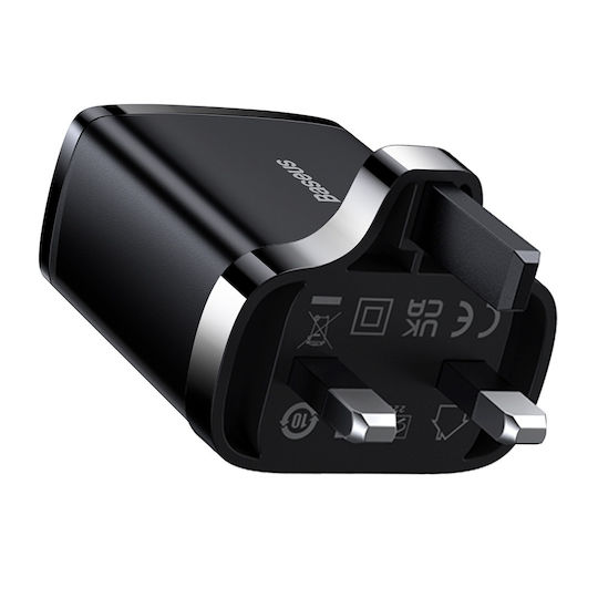 Baseus Φορτιστής Χωρίς Καλώδιο με 2 Θύρες USB-A και Θύρα USB-C 30W Power Delivery Μαύρος (Compact UK Plug)
