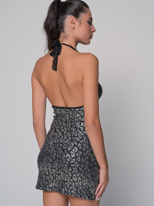 Summer Mini Evening Dress Black 003437 Animal Print
