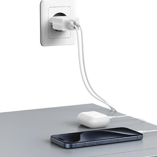 Usams Ladegerät mit 2 USB-A Anschlüsse und Kabel Blitzschlag 18W Weißs (HCXLTZ01)