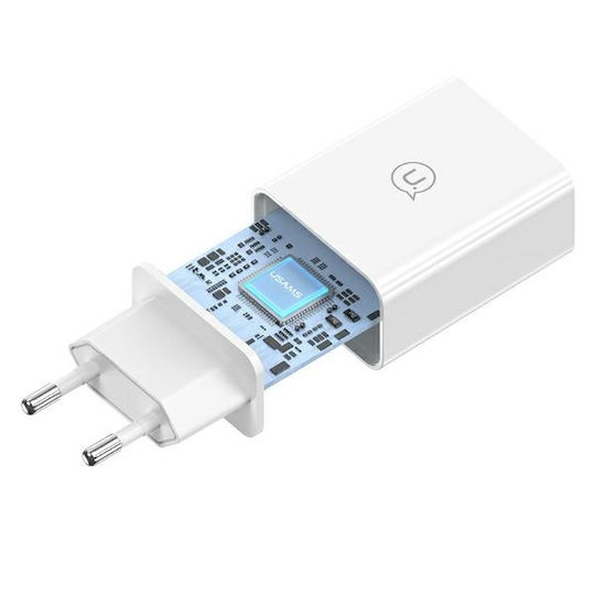 Usams Mobile Phone Charger with USB-A Output Ports and micro USB Cable 18W Quick Charge 3.0 White
