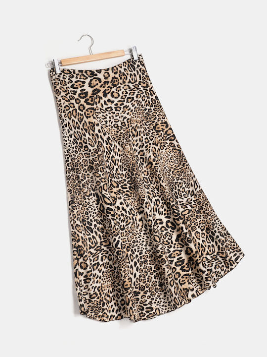 Midi Satin Leopard Print Skirt