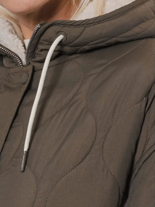 Women's Long Parka Jacket for Winter with Hood Green