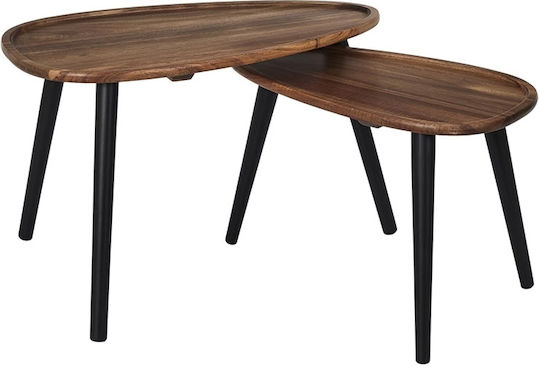 Ovales Zentral Kaffeetisch aus Massivholz Beiges 2 Stück M60xT39xH40cm