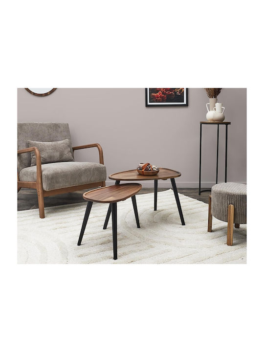 Oval Central Coffee Table Made of Solid Wood Beige 2 Pieces W60xL39xH40cm