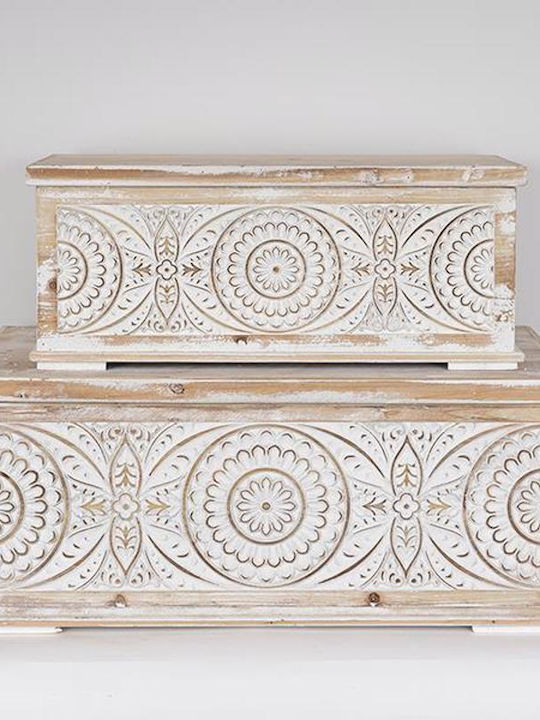 Wooden Decorative Trunks Set White 2pcs 74x38x31cm