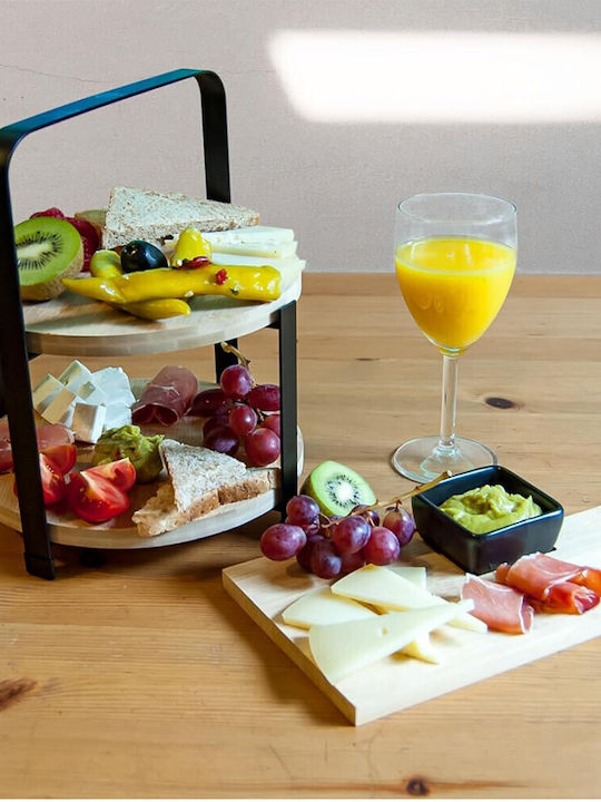 Suport de Fructe din Bambus și Metal cu 2 Niveluri pentru Fructe Prăjituri și Aperitive 25 x 21.5 Cm