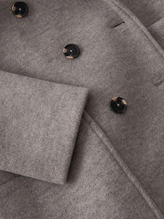 Damen Light Grey Mantel mit Knöpfen