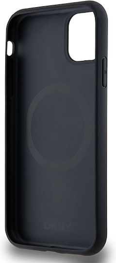 Carcasă MagSafe din piele PU cu model repetitiv și logo stivuit DKNY pentru iPhone 11, negru