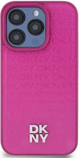 Dkny Pu Leather Repeat Pattern Stack Logo Magsafe Case Iphone 15 Pro Pink