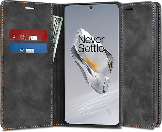 Techsuit Umschlag Rückseite Synthetisches Leder Schwarz (OnePlus 12)