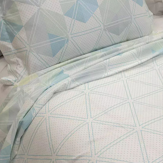 Lino Home Ruche Σετ Σεντόνια Υπέρδιπλα 240x260εκ. Green, Mint, White (4τμχ)