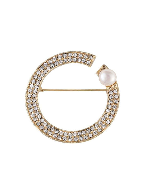 Elegant Women's Brooch Ellegant Circle Model Rhinestones Gold