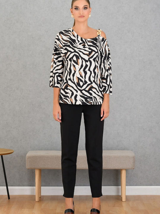 Women's Blouse Long Sleeve Animal Print Vanilla