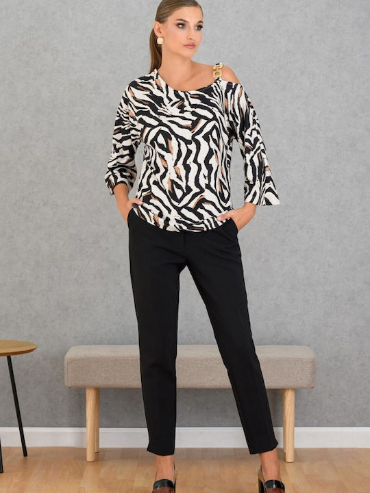 Women's Blouse Long Sleeve Animal Print Vanilla
