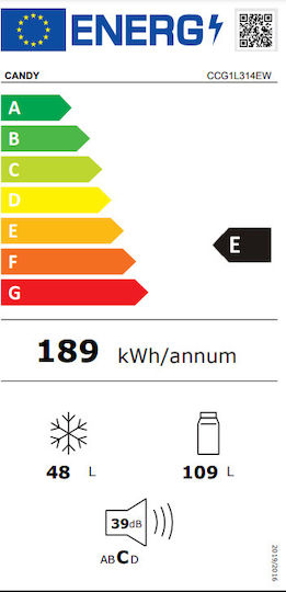 Candy Ψυγειοκαταψύκτης 157lt Υ144xΠ47xΒ49.5εκ. Λευκός CCG1L314EW