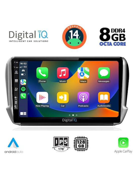 Digital IQ Car Audio System for Peugeot 208 2012-2021 (Bluetooth/USB/AUX/WiFi/GPS/Apple-Carplay/Android-Auto) with Touch Screen 10"