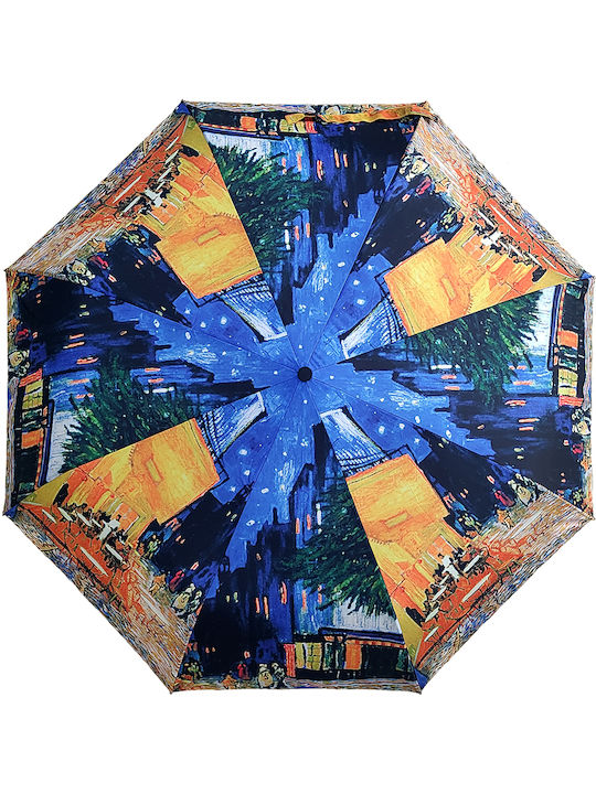 Women's Rain & Sun Umbrella Foldable Café Terrace at Night by Van Gogh Automatic Open Close