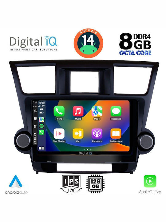 Digital IQ Car Audio System for Toyota Highlander 2008-2015 (Bluetooth/USB/AUX/WiFi/GPS/Apple-Carplay/Android-Auto) with Touch Screen 10"