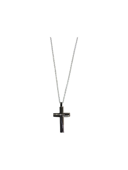 Visetti Black Men's Cross from Steel with Chain