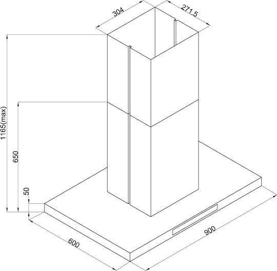 Davoline Square Island Απορροφητήρας Καμινάδα 90cm Μαύρος