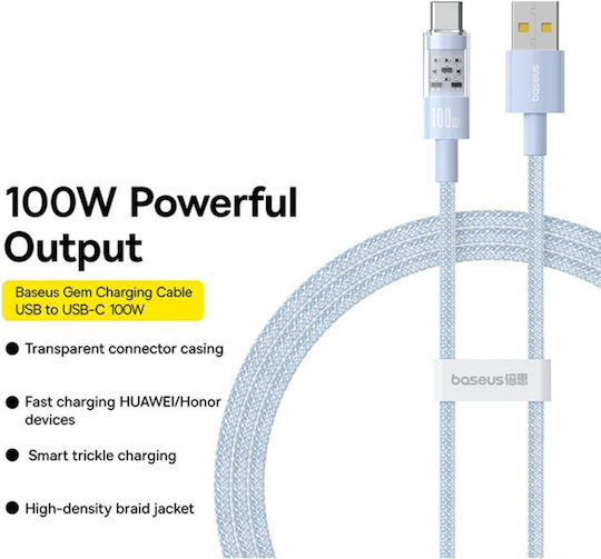Baseus Gem USB 2.0 Cable USB-C male - USB-A 100W PD Μπλε 1m P10373002311-00