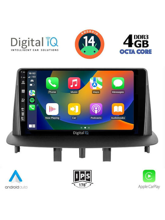 Digital IQ Car-Audiosystem für Renault Megane 2009-2016 (Bluetooth/USB/AUX/WiFi/GPS/Apple-Carplay/Android-Auto) mit Touchscreen 9"