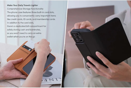 Moshi Overture Magsafe 3-in-1 Leather Case Flip Iphone 16 Pro Caramel Brown