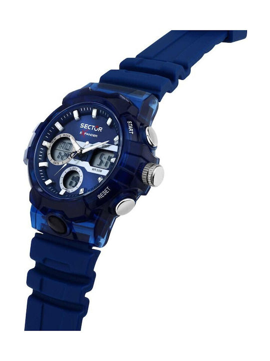 Sector Time Ψηφιακό Γυναικείο Ρολόι 43mm Χρονογράφος Μπαταρίας με Μπλε Καουτσούκ Λουράκι