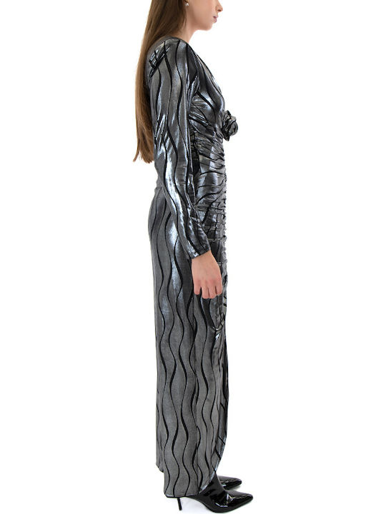 Midi Evening Dress with Tearing Silver