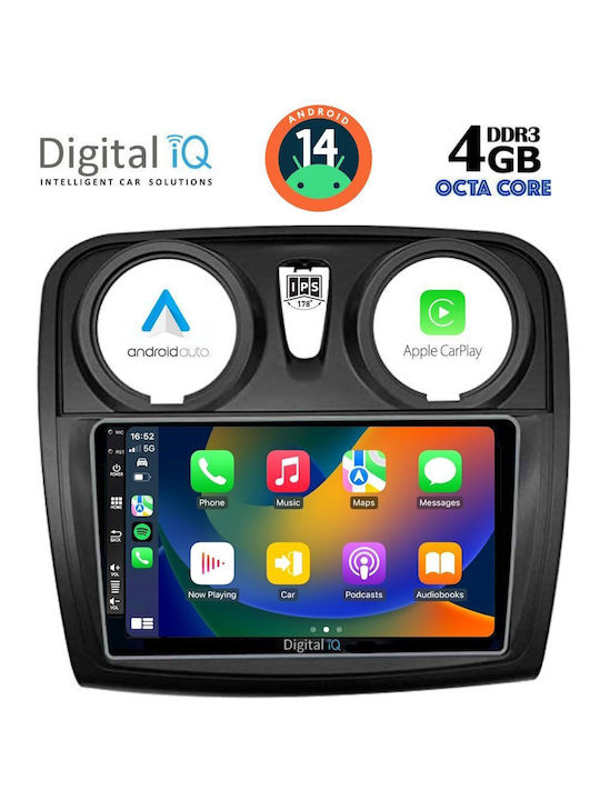 Digital IQ Sistem Audio Auto pentru Dacia Magazin online Logan / Magazin online Sandero 2012-2019 (Bluetooth/USB/AUX/WiFi/GPS/Apple-Carplay/Android-Auto) cu Ecran Tactil 9"