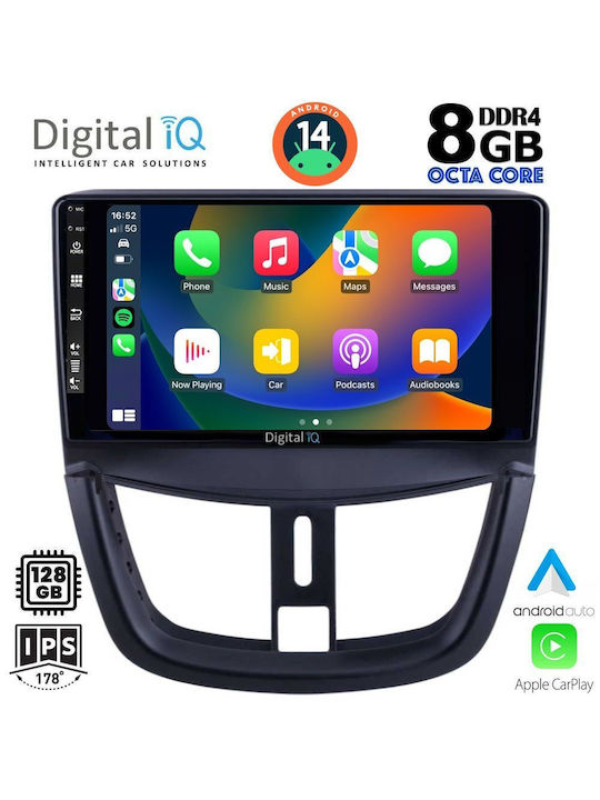 Digital IQ Car Audio System for Peugeot 207 2007> (Bluetooth/USB/AUX/WiFi/GPS/Apple-Carplay/Android-Auto) with Touch Screen 9"