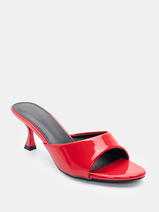 Mules with Chunky High Heel in Red Color