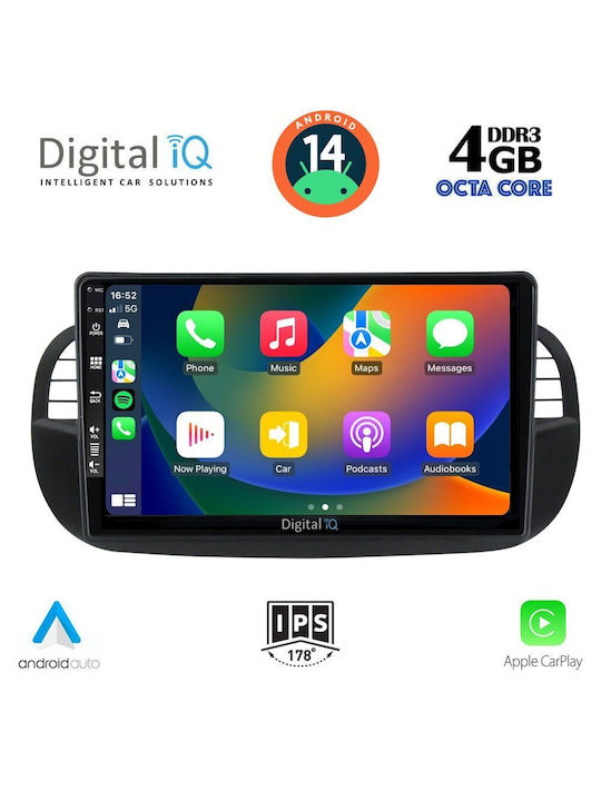 Digital IQ Car Audio System for Fiat 500 2007-2015 (Bluetooth/USB/AUX/WiFi/GPS/Apple-Carplay/Android-Auto) with Touch Screen 9"