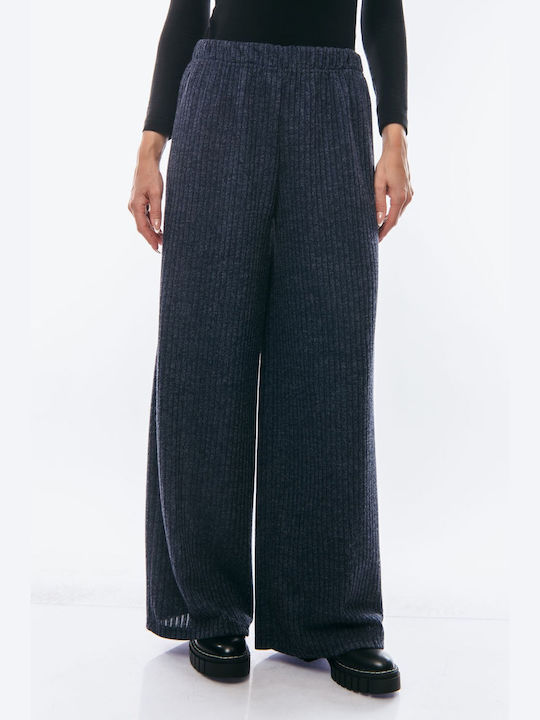 Women's High Waist Fabric Trousers in Slim Fit Blue