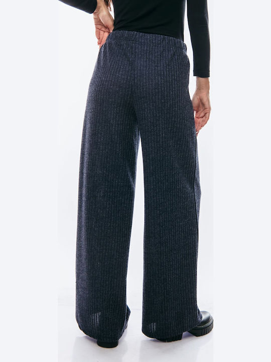 Women's High Waist Fabric Trousers in Slim Fit Blue