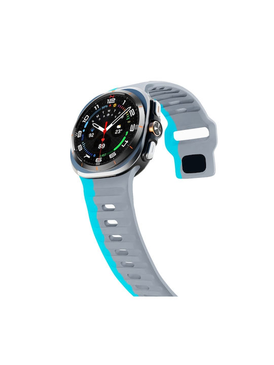 Curea din silicon cu textură de val pentru Samsung Galaxy Watch Ultra 47mm, cataramă inversă, gri albastru