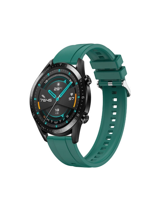 Каишка за часовник Huawei Watch 4 Pro с шарка на гума, сребърна катарама, тъмнозелен силикон