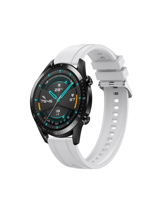 Каишка за часовник Huawei Watch 4 Pro с шарка на гума, сребърна тока, силикон, бяла