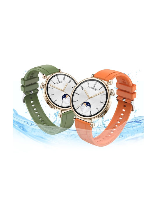 Каишка за часовник Huawei Watch 4 Pro с шарка на гума, сребърна катарама, тъмнозелен силикон