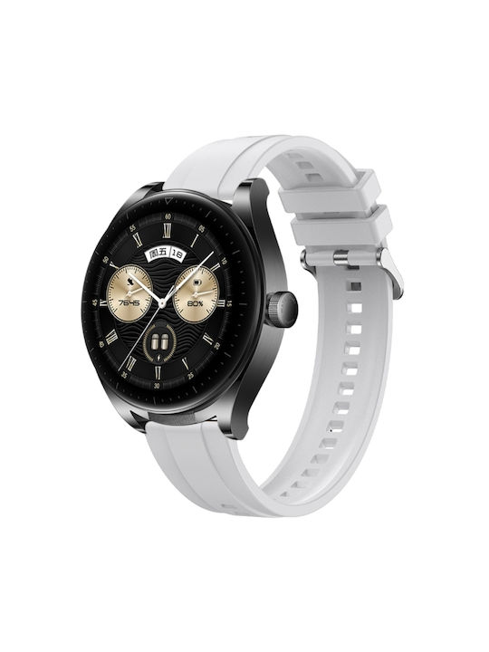 Каишка за часовник Huawei Watch 4 Pro с шарка на гума, сребърна тока, силикон, бяла