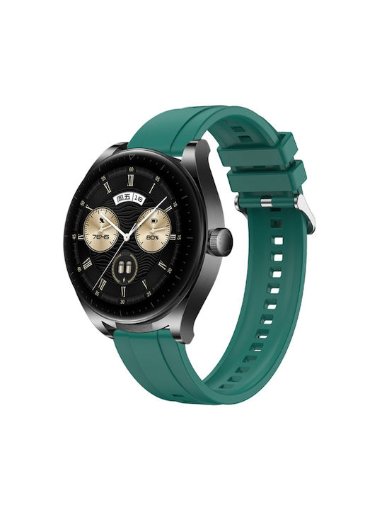Каишка за часовник Huawei Watch 4 Pro с шарка на гума, сребърна катарама, тъмнозелен силикон