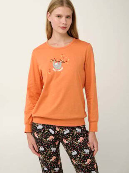 Vamp Winter Women's Pyjama Set Cotton Coral Gold