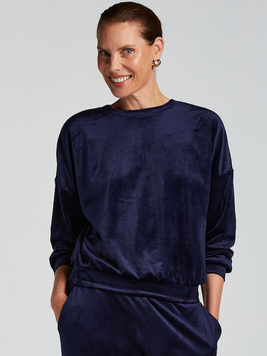 Hunkemöller Winter Women's Velvet Pyjama Top Maritime Blue