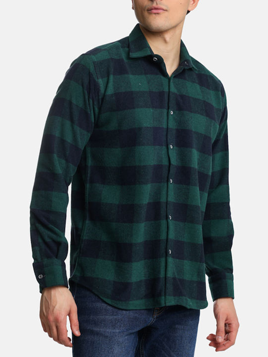 Long-sleeved Cotton Shirt Checked Green