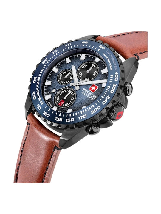 Swiss Alpine Military by Grovana Men's Watch 43mm Chronograph Battery with Brown Leather Strap