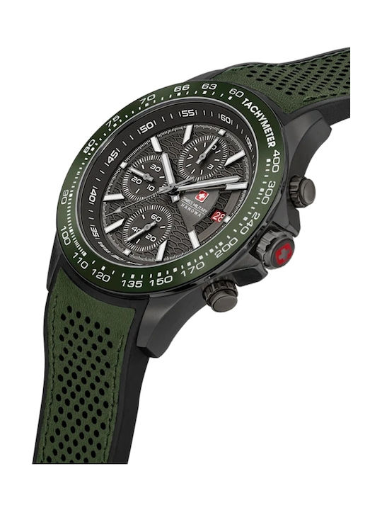 Swiss Alpine Military by Grovana Men's Watch 43mm Chronograph Battery with Green Leather Strap
