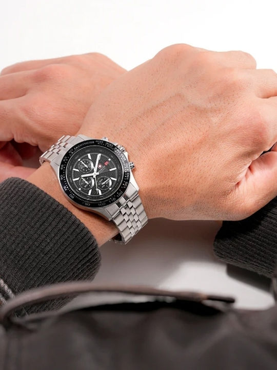 Swiss Alpine Military by Grovana Men's Watch 43mm Chronograph Battery with Silver Metal Bracelet