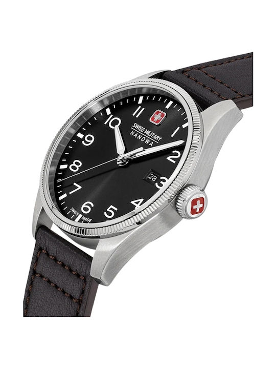 Swiss Alpine Military by Grovana Ανδρικό Ρολόι 43mm Μπαταρίας με Μαύρο Δερμάτινο Λουράκι