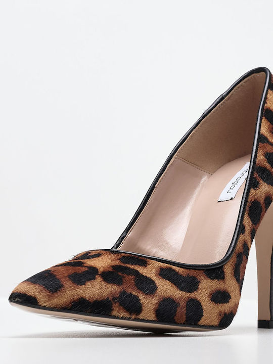 Mortoglou Leather Brown Heels Animal Print